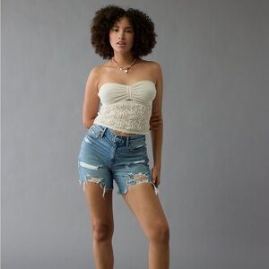 American Eagle 6” Strigid Curvy Ripped Super High Waisted Relaxed Denim Short